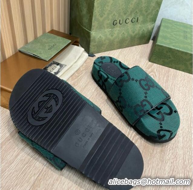 Classic Gucci Maxi-GG Canvas Flat Slide Sandals Green 041324