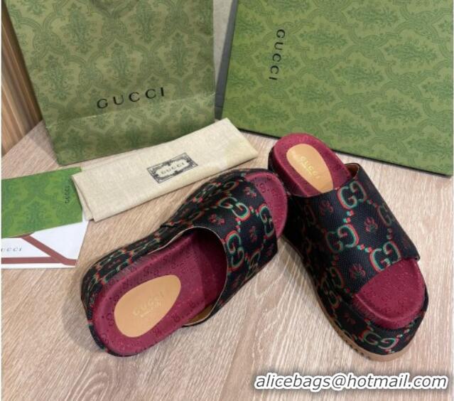 Sophisticated Gucci GG Flower Jacquard Wedge Platform Slide Sandals 12cm Black 041316