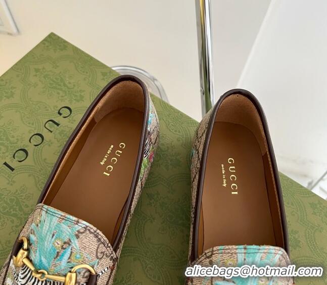 Duplicate Gucci Tiger GG Canvas Flat Loafers Beige 041325