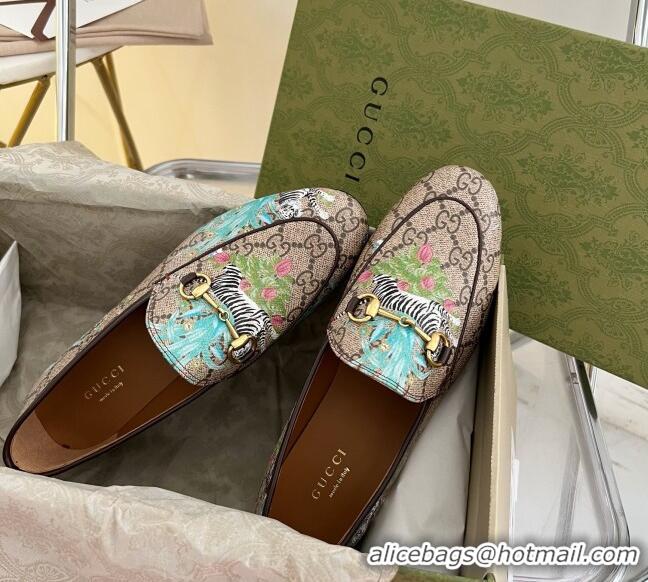 Duplicate Gucci Tiger GG Canvas Flat Loafers Beige 041325