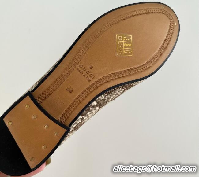 Duplicate Gucci Tiger GG Canvas Flat Loafers Brown 041326