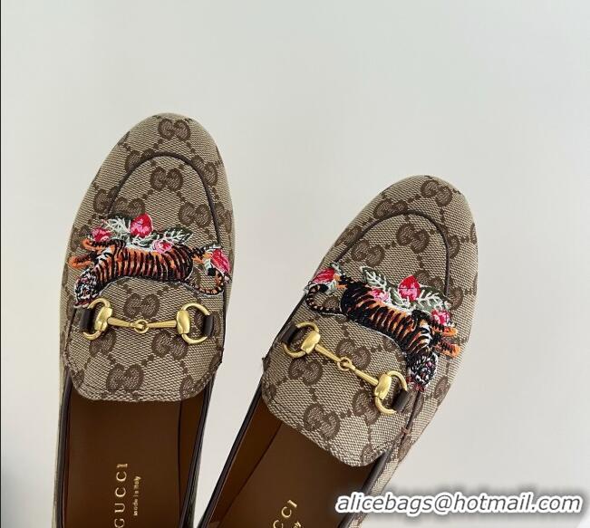 Duplicate Gucci Tiger GG Canvas Flat Loafers Brown 041326