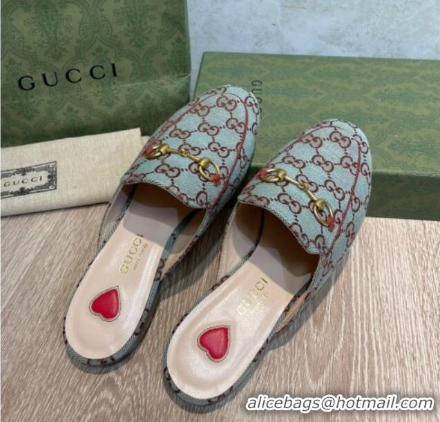 Perfect Gucci GG Canvas Flat Mules/Slippers Blue/Brown 041328