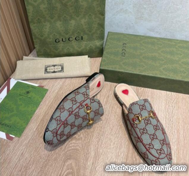 Perfect Gucci GG Canvas Flat Mules/Slippers Blue/Brown 041328