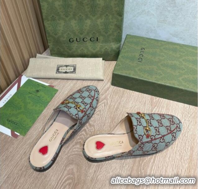 Perfect Gucci GG Canvas Flat Mules/Slippers Blue/Brown 041328