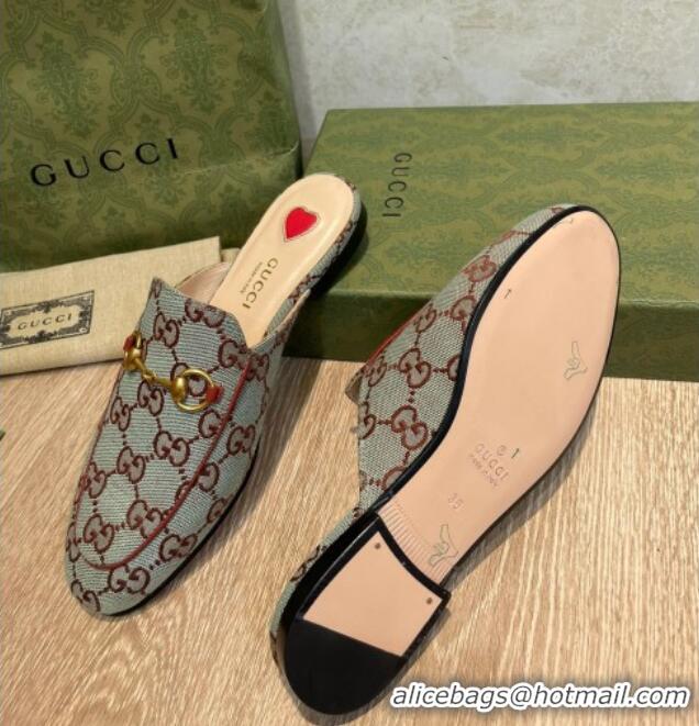 Perfect Gucci GG Canvas Flat Mules/Slippers Blue/Brown 041328