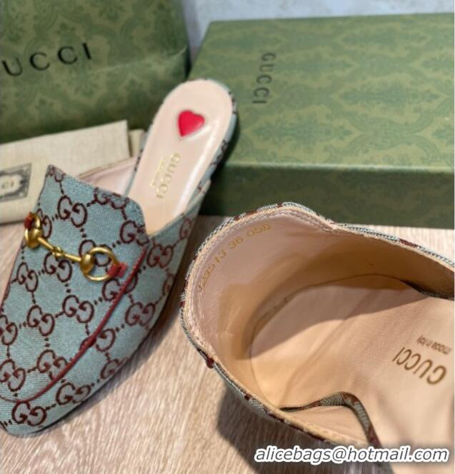 Perfect Gucci GG Canvas Flat Mules/Slippers Blue/Brown 041328