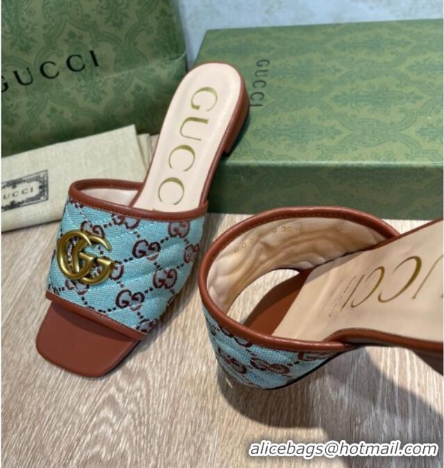 Stylish Gucci GG Canvas Flat Slide Sandals Blue/Brown 041330