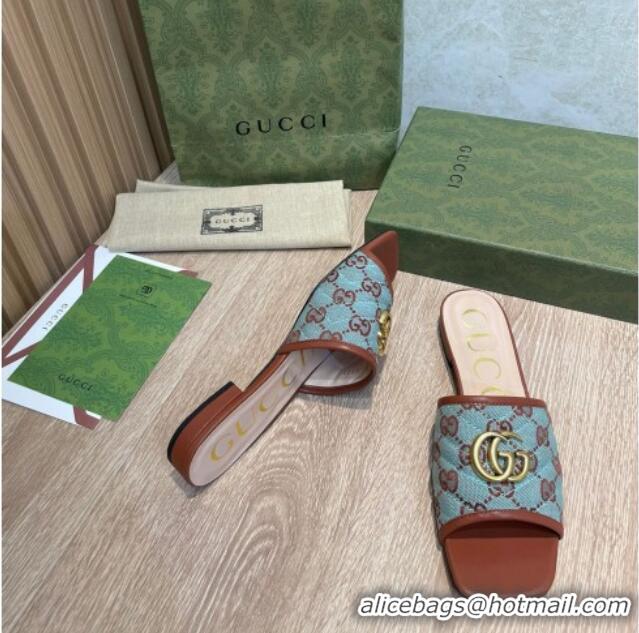 Stylish Gucci GG Canvas Flat Slide Sandals Blue/Brown 041330