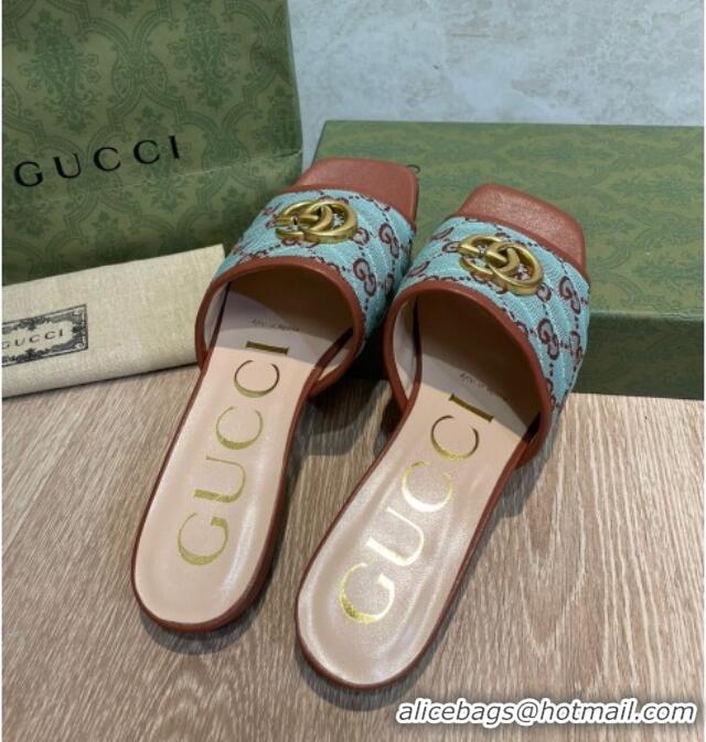 Stylish Gucci GG Canvas Flat Slide Sandals Blue/Brown 041330