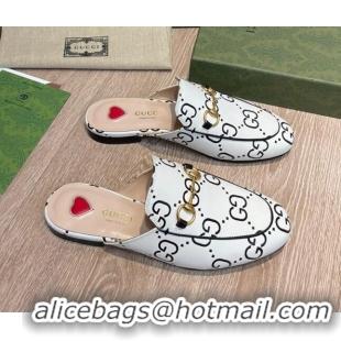 Discount Gucci 100 GG Calfskin Flat Mules White/Black 041331