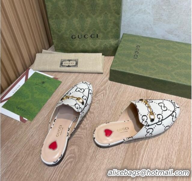 Discount Gucci 100 GG Calfskin Flat Mules White/Black 041331