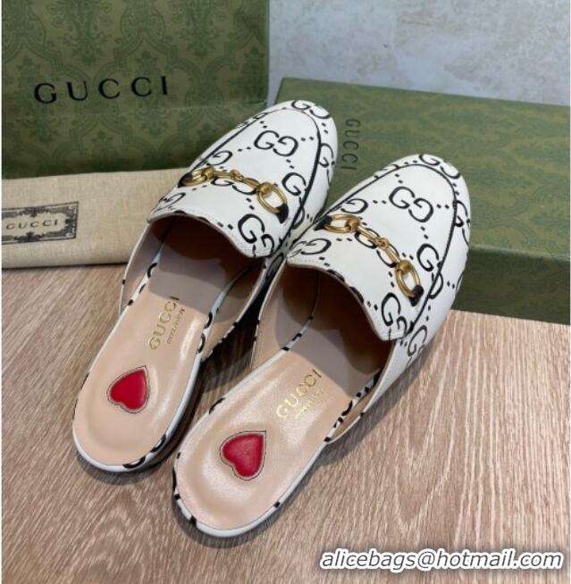 Discount Gucci 100 GG Calfskin Flat Mules White/Black 041331