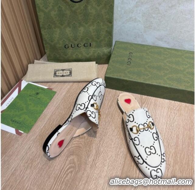 Discount Gucci 100 GG Calfskin Flat Mules White/Black 041331