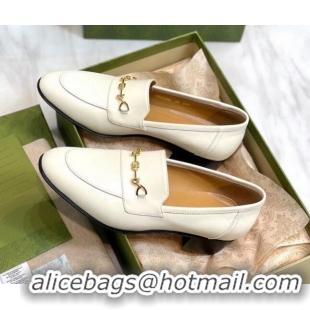 Top Grade Gucci Leather Loafers with Horsebit White 658268