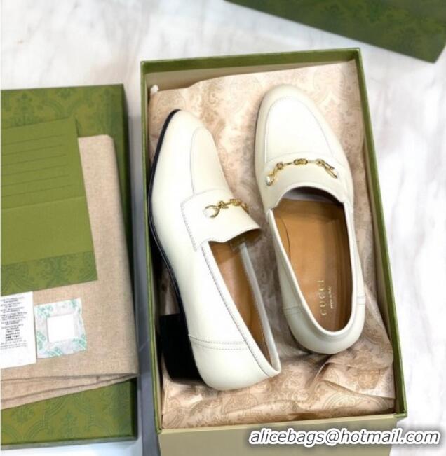 Top Grade Gucci Leather Loafers with Horsebit White 658268