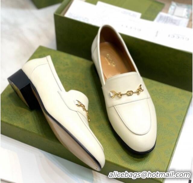 Top Grade Gucci Leather Loafers with Horsebit White 658268