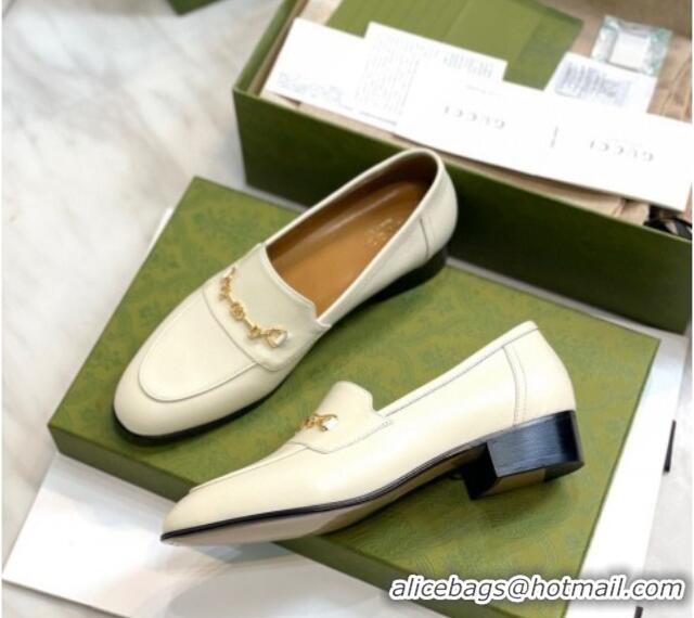 Top Grade Gucci Leather Loafers with Horsebit White 658268