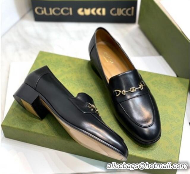 Perfect Gucci Leather Loafers with Horsebit Black 658268