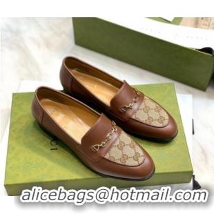 Sumptuous Gucci GG Canvas Loafers with Horsebit Brown 658268