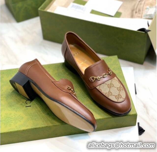 Sumptuous Gucci GG Canvas Loafers with Horsebit Brown 658268