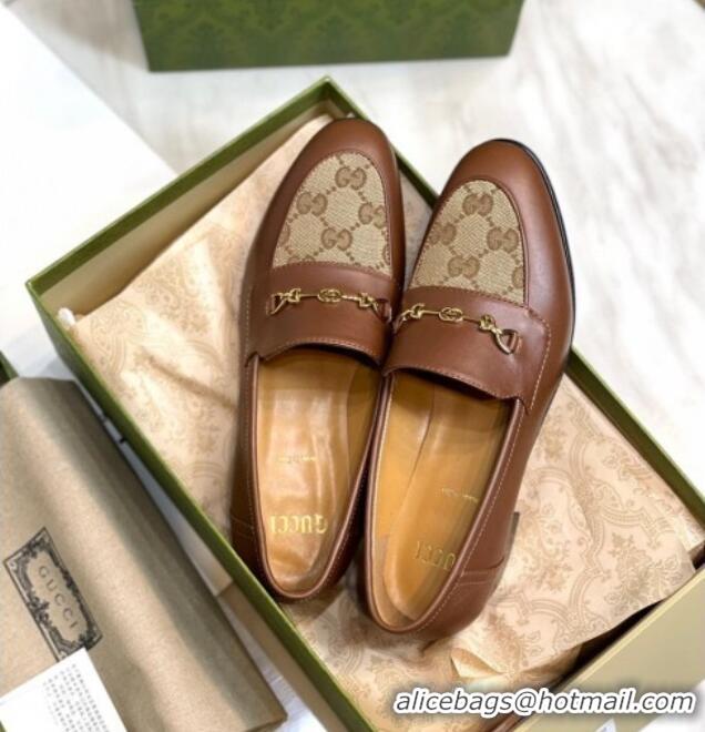 Sumptuous Gucci GG Canvas Loafers with Horsebit Brown 658268