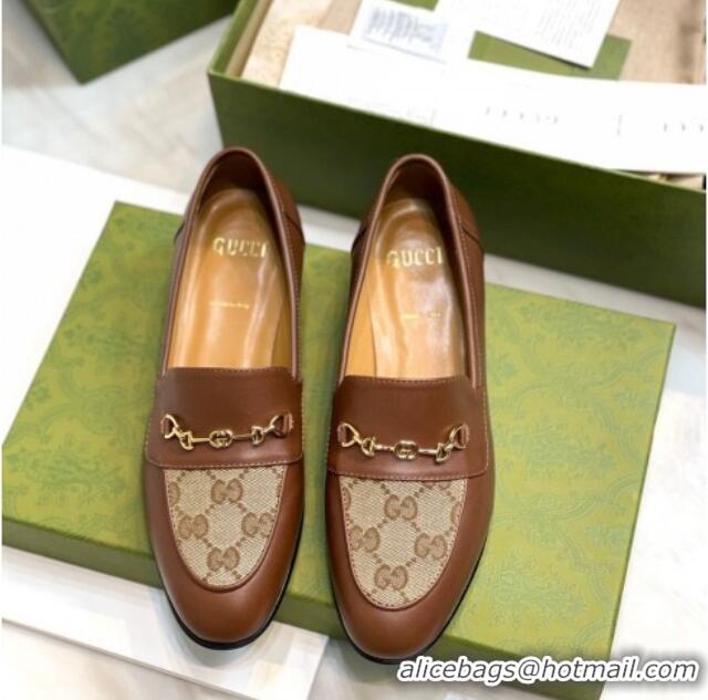 Sumptuous Gucci GG Canvas Loafers with Horsebit Brown 658268