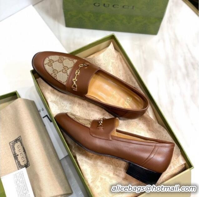 Sumptuous Gucci GG Canvas Loafers with Horsebit Brown 658268