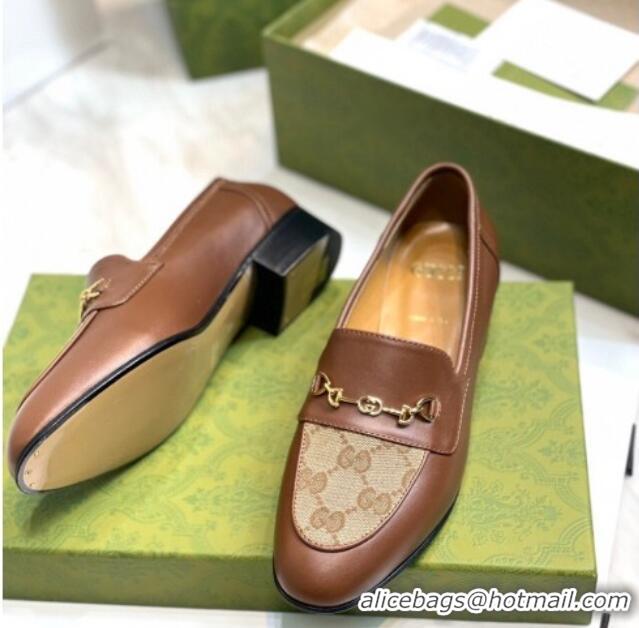 Sumptuous Gucci GG Canvas Loafers with Horsebit Brown 658268