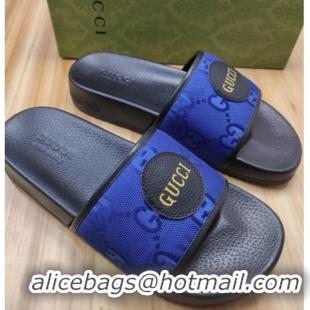 Unique Style Gucci Off The Grid GG Nylon Flat Slide Sandals Blue 042299