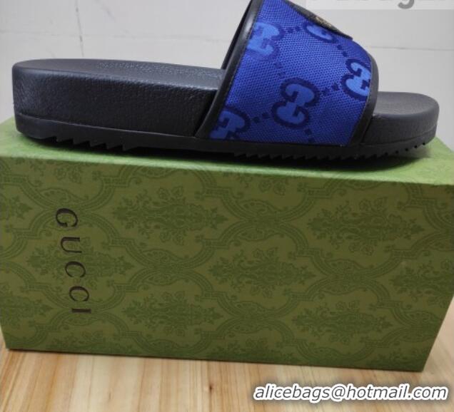 Unique Style Gucci Off The Grid GG Nylon Flat Slide Sandals Blue 042299