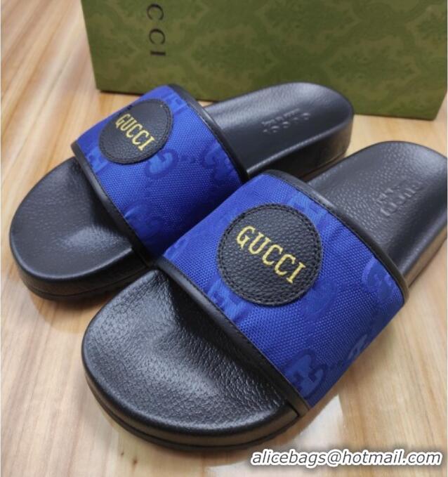 Unique Style Gucci Off The Grid GG Nylon Flat Slide Sandals Blue 042299