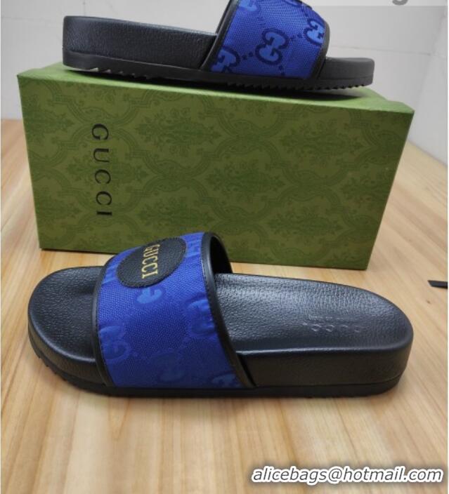 Unique Style Gucci Off The Grid GG Nylon Flat Slide Sandals Blue 042299