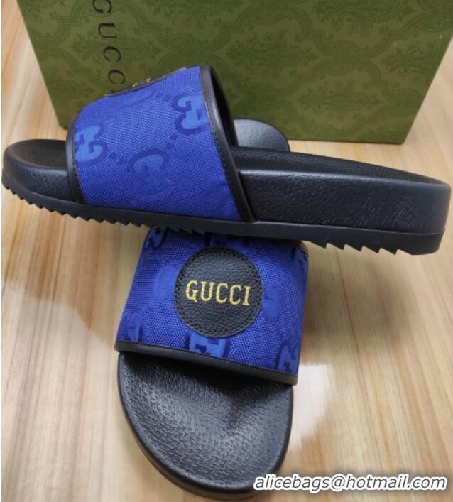 Unique Style Gucci Off The Grid GG Nylon Flat Slide Sandals Blue 042299