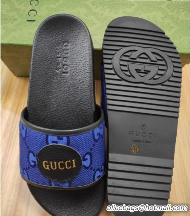 Unique Style Gucci Off The Grid GG Nylon Flat Slide Sandals Blue 042299