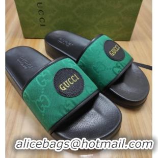 Popular Style Gucci Off The Grid GG Nylon Flat Slide Sandals Green 042296