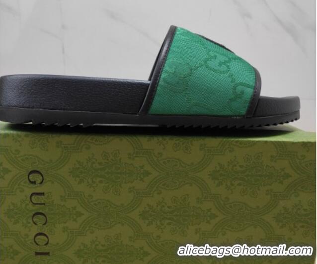 Popular Style Gucci Off The Grid GG Nylon Flat Slide Sandals Green 042296