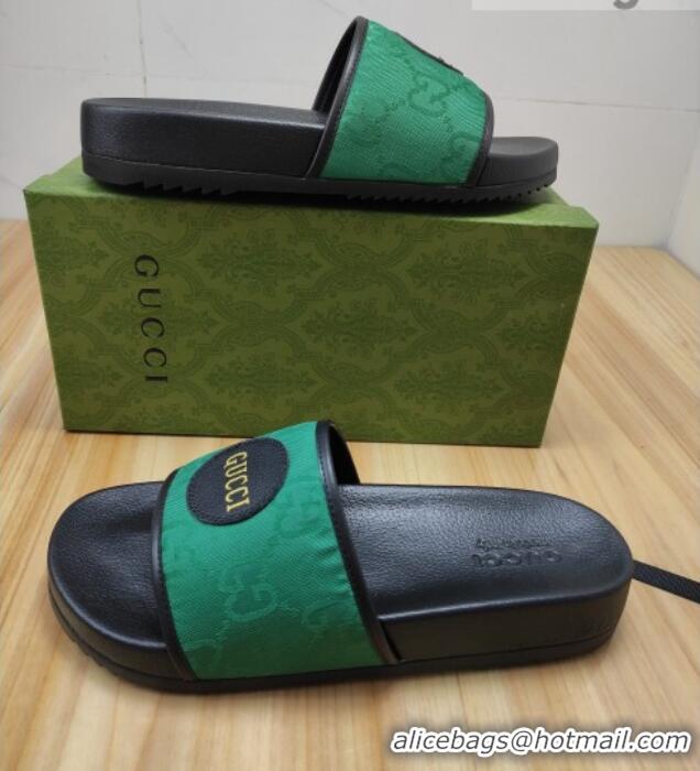 Popular Style Gucci Off The Grid GG Nylon Flat Slide Sandals Green 042296