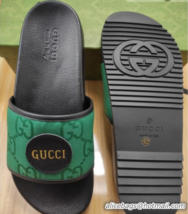 Popular Style Gucci Off The Grid GG Nylon Flat Slide Sandals Green 042296