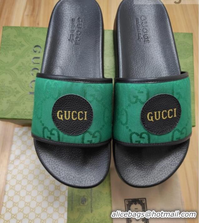 Popular Style Gucci Off The Grid GG Nylon Flat Slide Sandals Green 042296