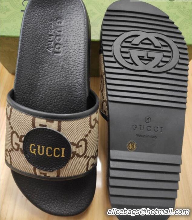 Top Design Gucci Off The Grid GG Nylon Flat Slide Sandals Beige 042298