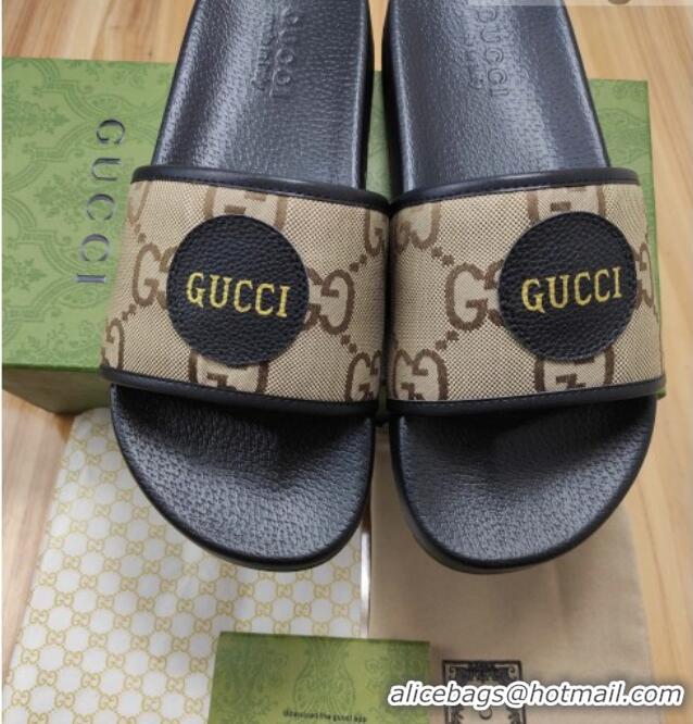 Top Design Gucci Off The Grid GG Nylon Flat Slide Sandals Beige 042298