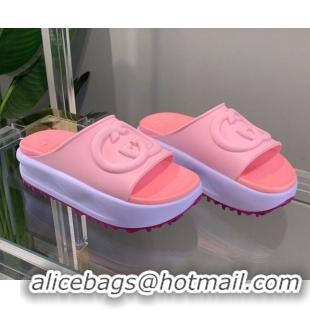 Top Grade Gucci Rubber Flatform Slide Sandal with Interlocking G Pink 422100