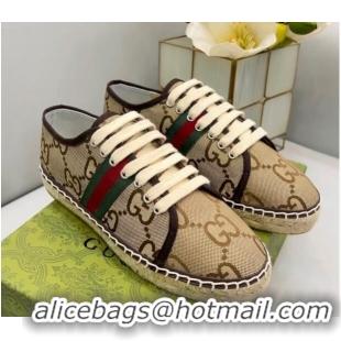 Top Design Gucci GG Canvas Lace up Espadrilles Beige 0422112