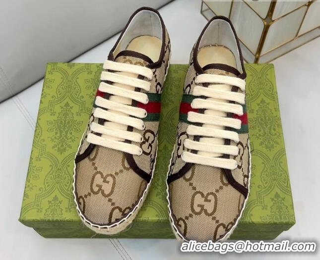 Top Design Gucci GG Canvas Lace up Espadrilles Beige 0422112