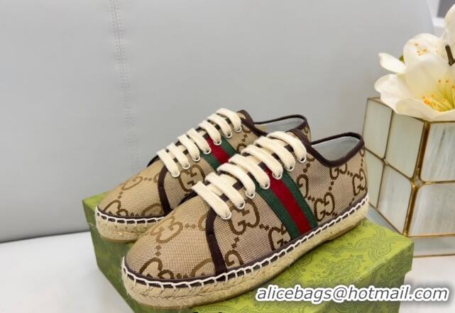 Top Design Gucci GG Canvas Lace up Espadrilles Beige 0422112