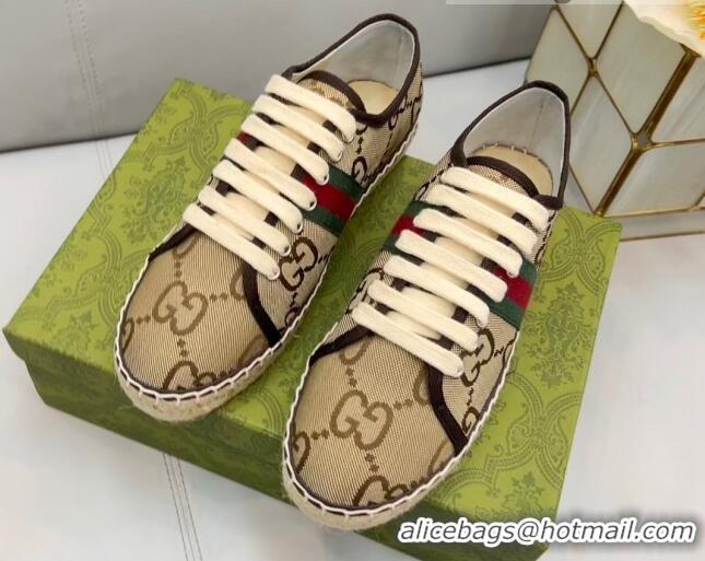 Top Design Gucci GG Canvas Lace up Espadrilles Beige 0422112