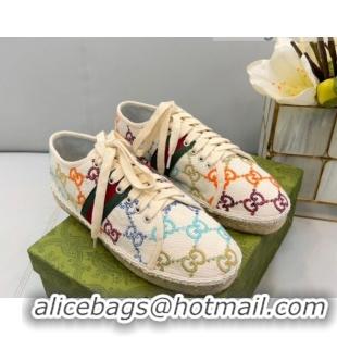 Luxury Gucci GG Canvas Lace up Espadrilles White 0422113 