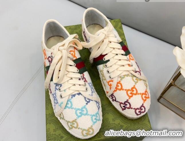 Luxury Gucci GG Canvas Lace up Espadrilles White 0422113 