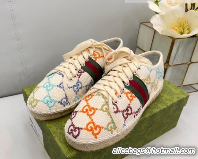 Luxury Gucci GG Canvas Lace up Espadrilles White 0422113 